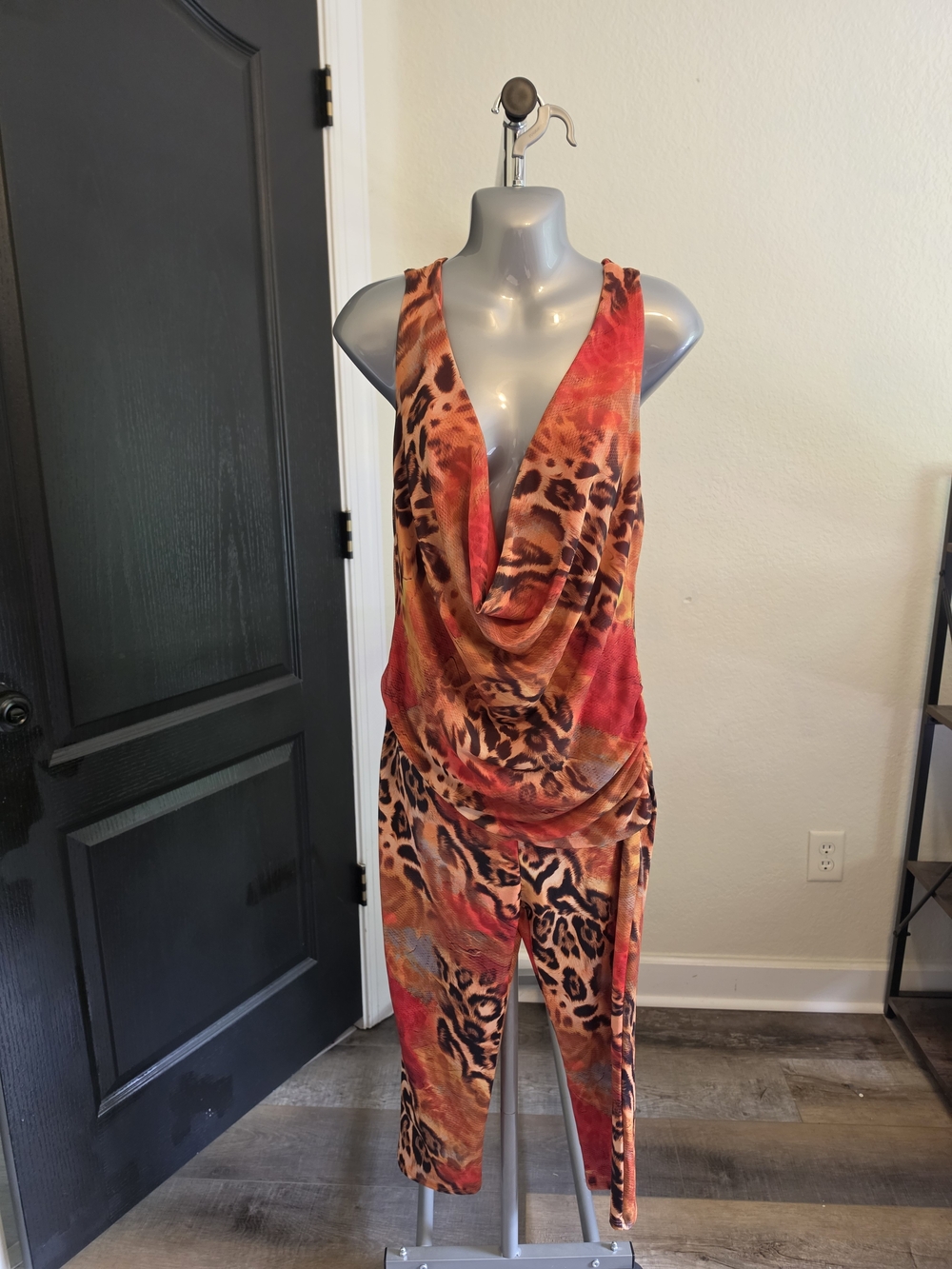 Fashion Nova Orange Red Animal Print Capris Jumpsuit